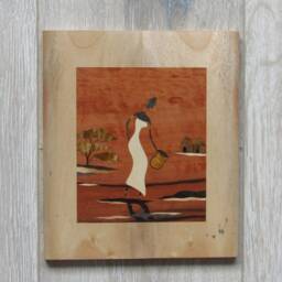 African Woman Wood Mosaic Picture Marquetry Wall Art - thumbnail 3
