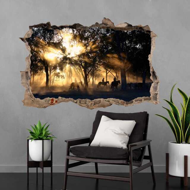 Western Cowboys Horses Sun Rays Wall Decal Sticker Mural Poster Print Art Home Decor Ae18 - image 1