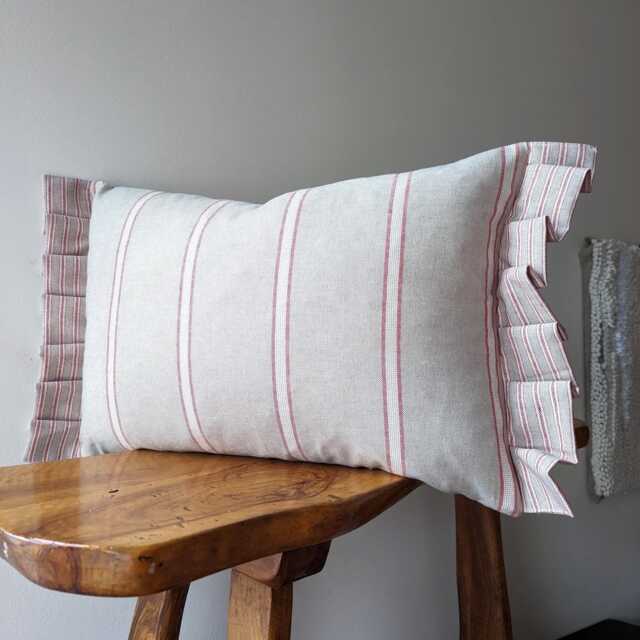 French Country Stripe Cushion Cover Raspberry Red Striped Linen Look - image 1