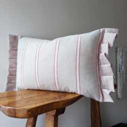 French Country Stripe Cushion Cover Raspberry Red Striped Linen Look - thumbnail 1