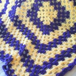Crib Afghan, Crochet Baby Purple Blanket, Granny Yellow Square Af - thumbnail 4