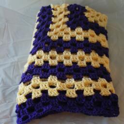 Crib Afghan, Crochet Baby Purple Blanket, Granny Yellow Square Af - thumbnail 2