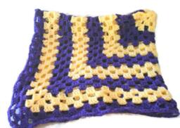 Crib Afghan, Crochet Baby Purple Blanket, Granny Yellow Square Af - thumbnail 1