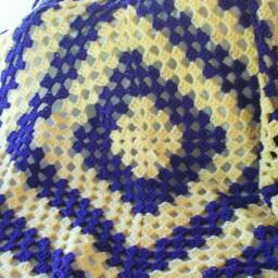 Crib Afghan, Crochet Baby Purple Blanket, Granny Yellow Square Af - thumbnail 3