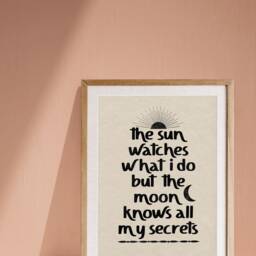 Boho Sun Moon Quote Print - The & Moon, Beige & Black, Natural Art Print, Minimalist Decor, Earthy Tones, Mystical, Spiritual - thumbnail 2