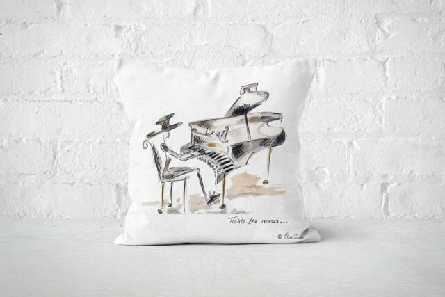 Piano Music Cushion, Illustration, Pianist, Musician White & Black - image 1