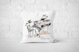 Piano Music Cushion, Illustration, Pianist, Musician White & Black