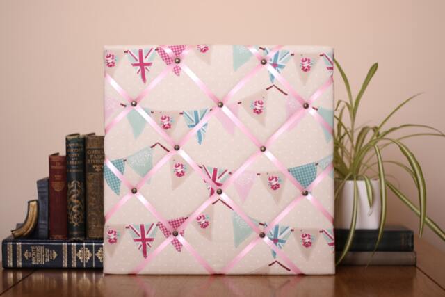 Bunting Pin Board, Memo Rosette Display Fabric Notice Jewellery Hanger, Wall Organiser - Pink Ribbon Assorted Sizes - image 1