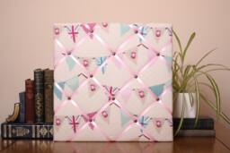 Bunting Pin Board, Memo Rosette Display Fabric Notice Jewellery Hanger, Wall Organiser - Pink Ribbon Assorted Sizes - thumbnail 1