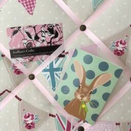 Bunting Pin Board, Memo Rosette Display Fabric Notice Jewellery Hanger, Wall Organiser - Pink Ribbon Assorted Sizes - thumbnail 2