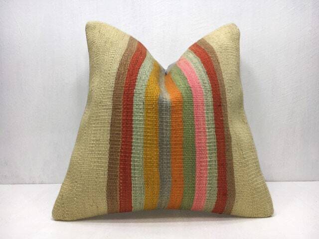 Vintage Turkish Kilim Pillow Cover, Bohemian Throw, Handwoven Accent, 16x16 - image 1