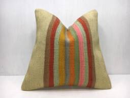 Vintage Turkish Kilim Pillow Cover, Bohemian Throw, Handwoven Accent, 16x16 - thumbnail 1