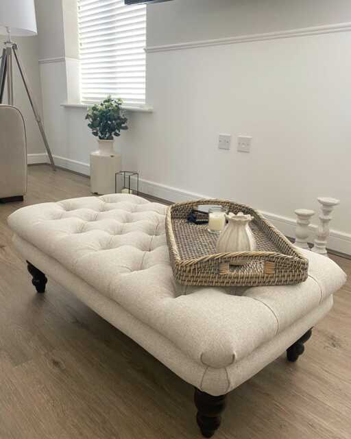 100 cm X 54 Chesterfield Style Deep Buttoned Footstool Coffee Table/Ottoman Made in Faux Linen Fabric. UK Delivery Only - image 1