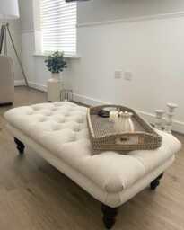 100 cm X 54 Chesterfield Style Deep Buttoned Footstool Coffee Table/Ottoman Made in Faux Linen Fabric. UK Delivery Only