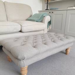100 cm X 54 Chesterfield Style Deep Buttoned Footstool Coffee Table/Ottoman Made in Faux Linen Fabric. UK Delivery Only - thumbnail 2