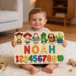 Personalized Toy Story Wooden Name Puzzle, Custom Baby Gifts Puzzle With Numbers, Nursery Decor, First Birthday Gift