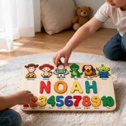 Personalized Toy Story Wooden Name Puzzle, Custom Baby Gifts Puzzle With Numbers, Nursery Decor, First Birthday Gift - thumbnail 2