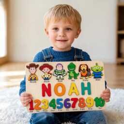 Personalized Toy Story Wooden Name Puzzle, Custom Baby Gifts Puzzle With Numbers, Nursery Decor, First Birthday Gift - thumbnail 3