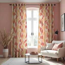 Retro Abstract Curtains, Mid-Century Modern Drapes, Wavy Geometric Pattern Window Panels - thumbnail 2