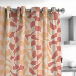 Retro Abstract Curtains, Mid-Century Modern Drapes, Wavy Geometric Pattern Window Panels - thumbnail 3