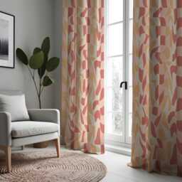 Retro Abstract Curtains, Mid-Century Modern Drapes, Wavy Geometric Pattern Window Panels - thumbnail 4