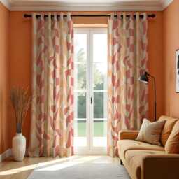 Retro Abstract Curtains, Mid-Century Modern Drapes, Wavy Geometric Pattern Window Panels