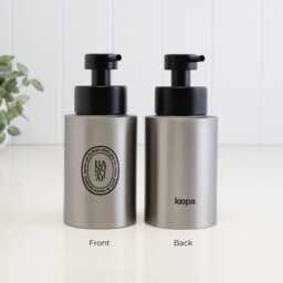 Brushed Stainless Steel Soap Dispenser With Black Oval Label - Refillable Metal Hand Pump Bottle Sustainable Bathroom Accessory 250Ml - thumbnail 3