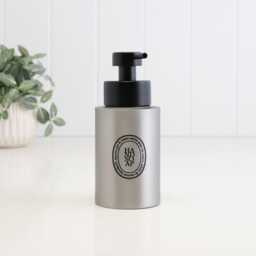 Brushed Stainless Steel Soap Dispenser With Black Oval Label - Refillable Metal Hand Pump Bottle Sustainable Bathroom Accessory 250Ml