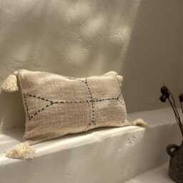 Boho Lumbar Pillow Cover, Woven Tassel Cushion, Handmade Neutral Minimalist Farmhouse Scandinavian Decor - thumbnail 4
