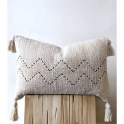 White Throw Pillow Cover With Tassels - Modern Minimalist Decor - thumbnail 2