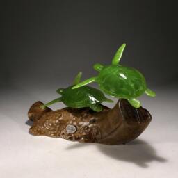 Sea Turtle Sculpture By John Perry Duo Jade On Burlwood Statue Decor - thumbnail 2