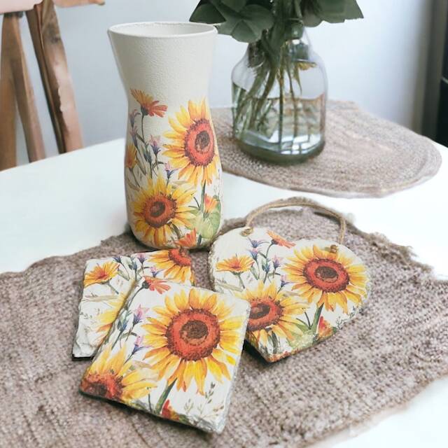 Sunflower Gift Set, Vase, Wall Art, Coasters, Themed Home Decor, For Lovers - image 1