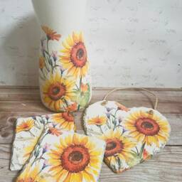 Sunflower Gift Set, Vase, Wall Art, Coasters, Themed Home Decor, For Lovers - thumbnail 2