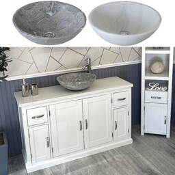 White Painted Bathroom Single Vanity Unit 123cm Wide With Quartz Top & Marble Basin Set 402Pwqsbcx1 - thumbnail 1