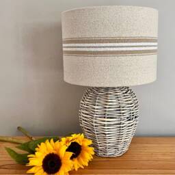 Grain Sack Linen Lampshade Or Ceiling White Stripes Tan Natural Oatmeal Cream - thumbnail 2