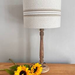 Grain Sack Linen Lampshade Or Ceiling White Stripes Tan Natural Oatmeal Cream - thumbnail 3
