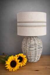 Grain Sack Linen Lampshade Or Ceiling White Stripes Tan Natural Oatmeal Cream