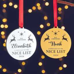Personalised Nice List Christmas Medal Decoration - List Secret Santa Stocking Filler Decoration For Child