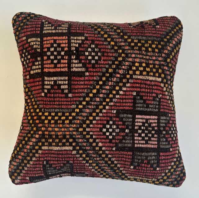 Handmade Cushion Cover, Multicoloured Turkish Rug Cushion, Pillow, Decorative Throw Kilim 16''x16''/41x41 cm - image 1