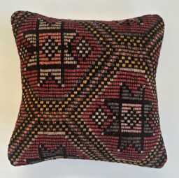Handmade Cushion Cover, Multicoloured Turkish Rug Cushion, Pillow, Decorative Throw Kilim 16''x16''/41x41 cm