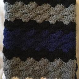 Crocheted Baby Blanket Travel/stroller/Crib/Car Seat/Navy-White-Grey-Black/Navy Ruffle - thumbnail 4