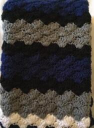 Crocheted Baby Blanket Travel/stroller/Crib/Car Seat/Navy-White-Grey-Black/Navy Ruffle - thumbnail 1