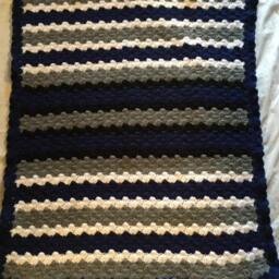 Crocheted Baby Blanket Travel/stroller/Crib/Car Seat/Navy-White-Grey-Black/Navy Ruffle - thumbnail 2