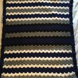 Crocheted Baby Blanket Travel/stroller/Crib/Car Seat/Navy-White-Grey-Black/Navy Ruffle - thumbnail 3