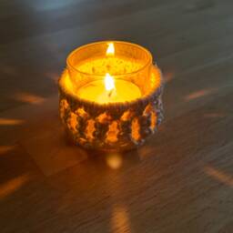 Small Macrame Tea Light Holder Boho Table Decor With Glass Insert - thumbnail 2