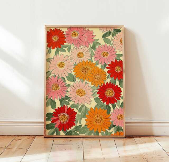 Daisy Flower Poster, Floral Pattern Print, Botanical Wall Art