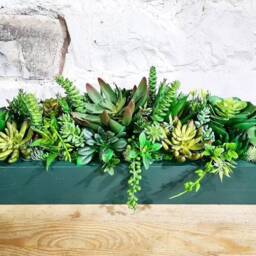 Faux Succulent Planter Artificial Foliage Wooden Centrepiece, Natural Modern Home Decor - thumbnail 3