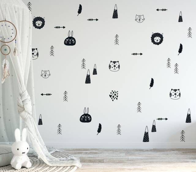 Scandi Wall Decor Decals For Kids Rooms Nursery Scandinavian Art Vinyl Stickers Childrens Bedroom Baby Room Balck & White - image 1