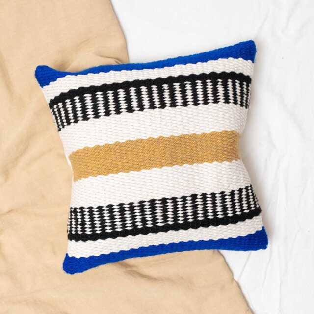 Colorful Handwoven Cushion Cover 16??16??? - Boho Throw Pillow, Handmade Woven - image 1
