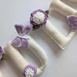 Fairy & Butterfly Name Garland, Fairy Themed Room, Enchanted Bedroom Decor, Girls Bunting, Purple Felt Decoration - thumbnail 3